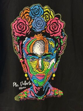 Ella Colorful Frida Kahlo Face Graphic Tee, Crayon Canvas blouse